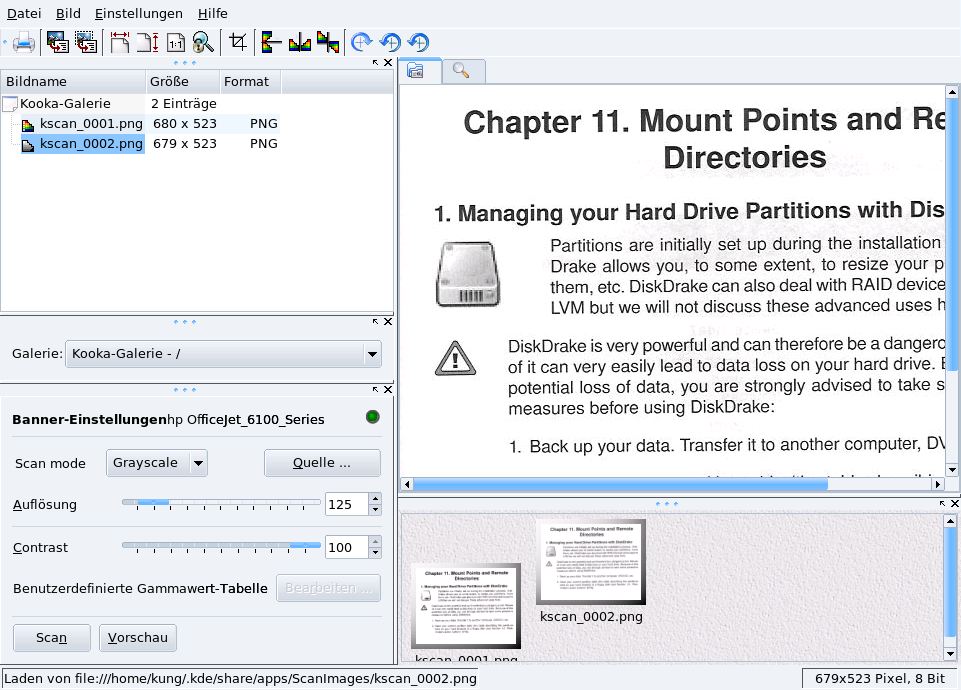 Gescanntes Dokument in Kooka